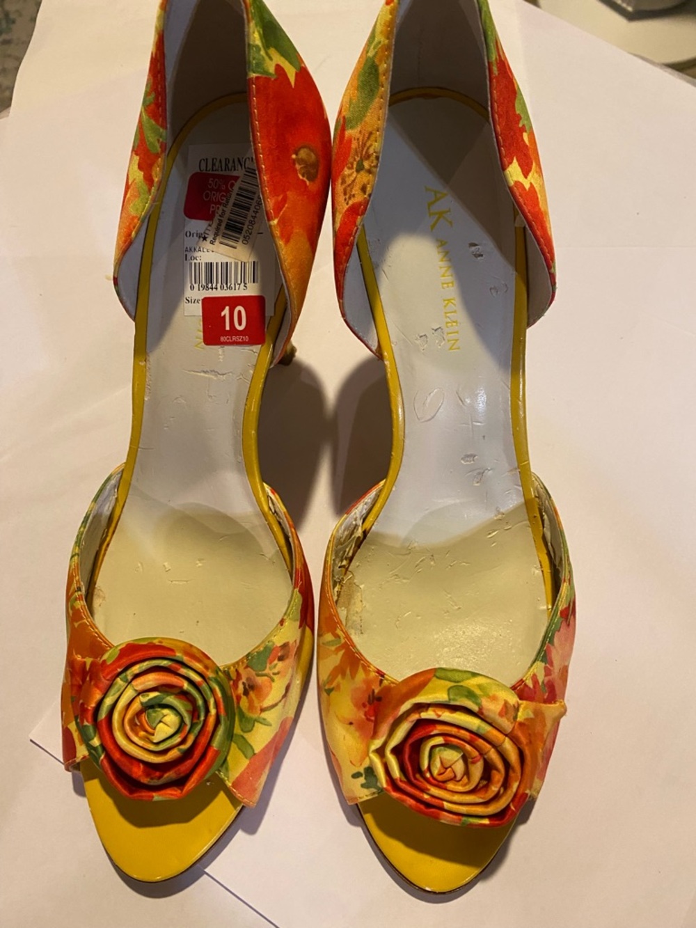 Anne Klein Multi Colored Floral  Peep-Toe Heels with Rosette